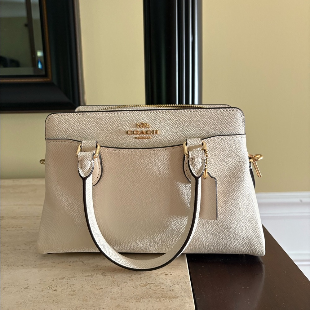 Coach Pebbled Leather Satchel in Cream with Gold Hardware